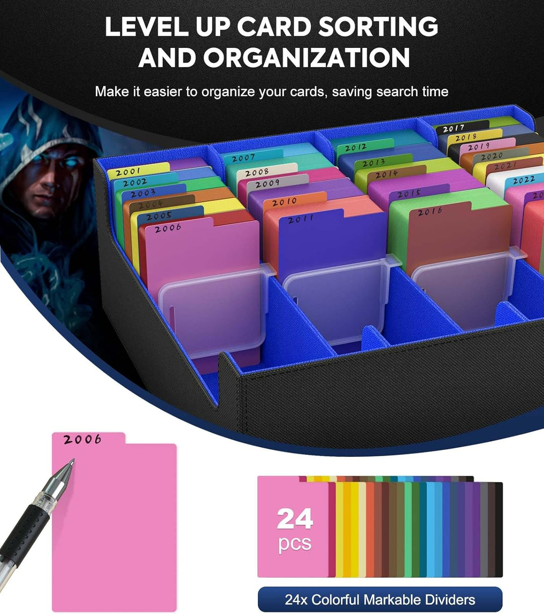 MoKo Sammelkarten Aufbewahrungsbox, 3000+ MTG Deck Box mit 24 bunten Trennwänden & 4 Fächern, Spielk