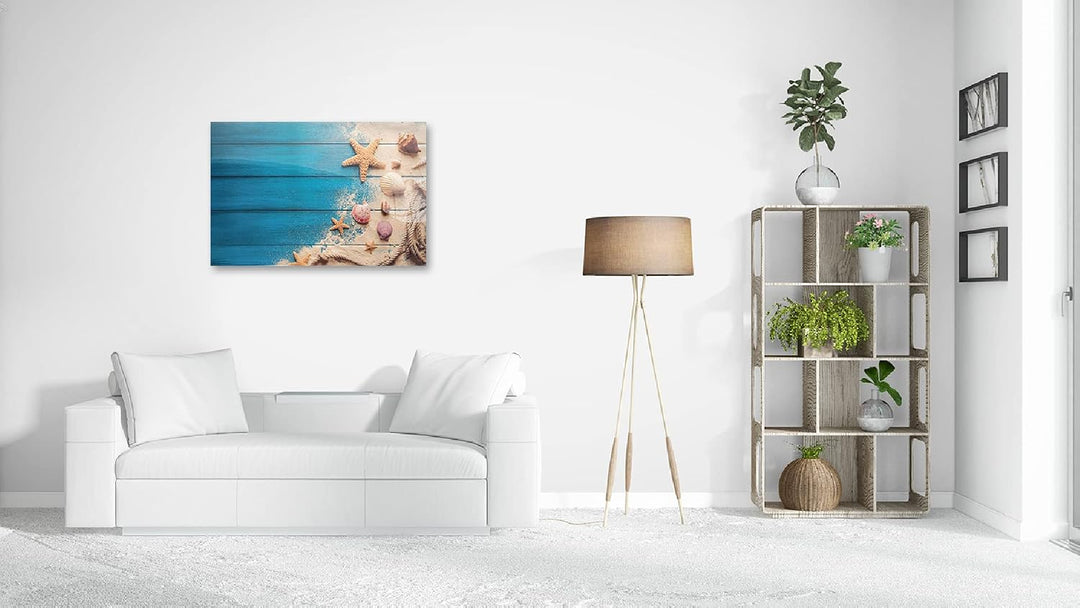 ALLboards Glas Magnettafel MUSCHELN BLAUES HOLZ SAND SEIL 90x60cm Glasbild Memoboard aus Glas Glasta