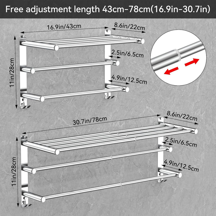 Handtuchhalter Ausziehbar 43-78CM ohne Bohren Edelstahl doppelt handtuchstange Bad Wand kleben badet