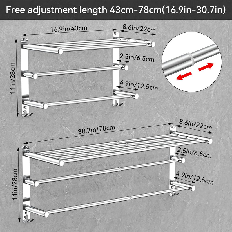 Handtuchhalter Ausziehbar 43-78CM Edelstahl Ohne Bohren Handtuchstange Wand Wandregal Geeignet für B