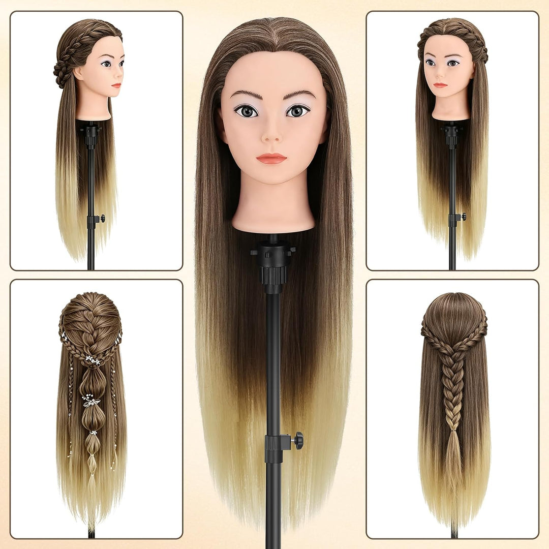 TwoWin 100% Synthetischer Frisierkopf, Übungskopf 28 Zoll /71cm Friseurkopf, Trainingskopf für Frise
