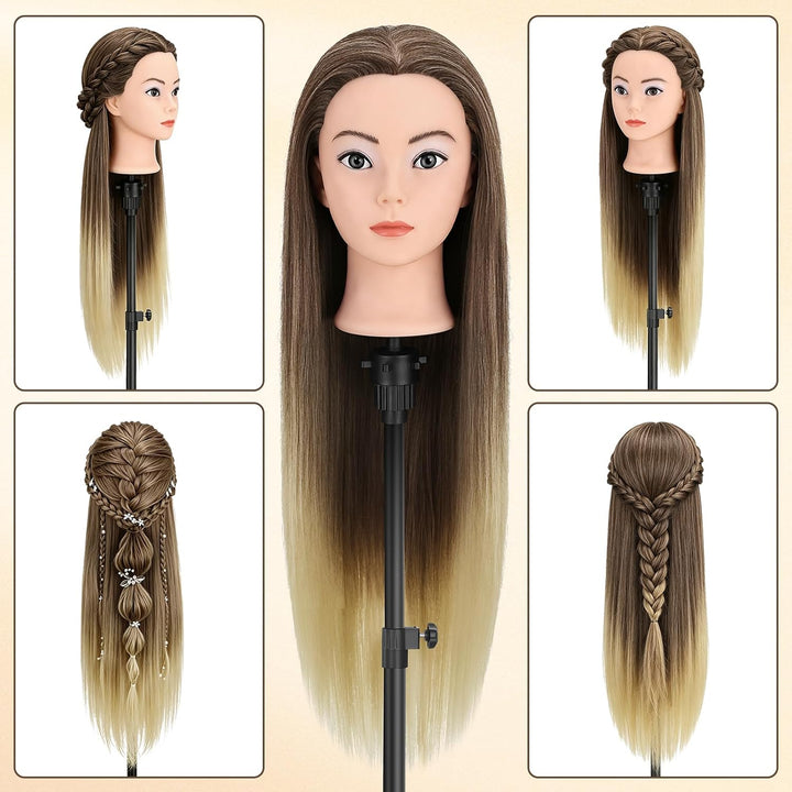 TwoWin 100% Synthetischer Frisierkopf, Übungskopf 28 Zoll /71cm Friseurkopf, Trainingskopf für Frise