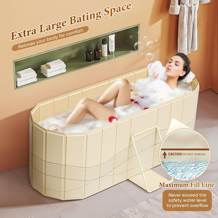 Tragbare Badewanne für Erwachsene 150 x 55 x 50 cm,badewanne faltbar erwachsene mit 2 Ablauflöchern,