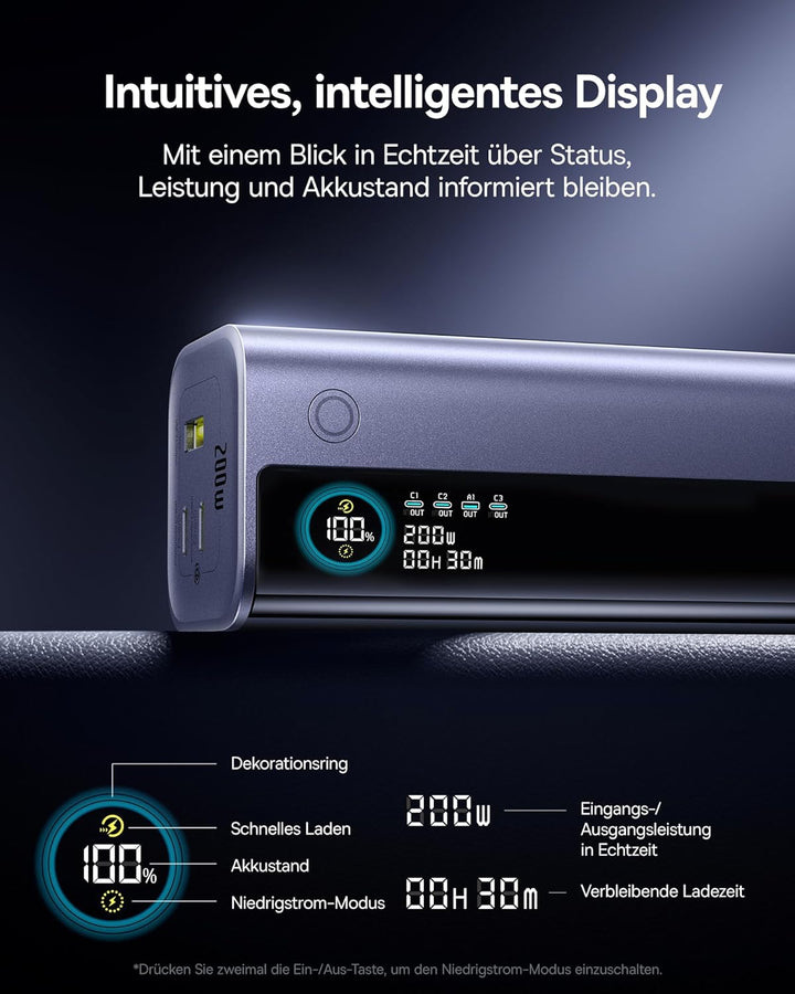 Baseus EnerGeek GR11 Powerbank Laptop 25000mAh, 200W Schnellladen, Power Bank mit 62cm Retractable U