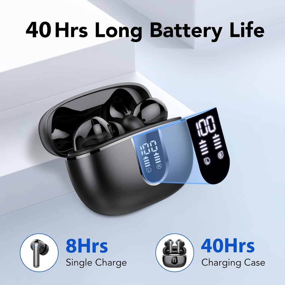 KT1 Kopfhörer Kabellos Bluetooth 5.4 In Ear mit LED, Kraftvollem Bass | HD Mic,40 Stunden Spielzeit,