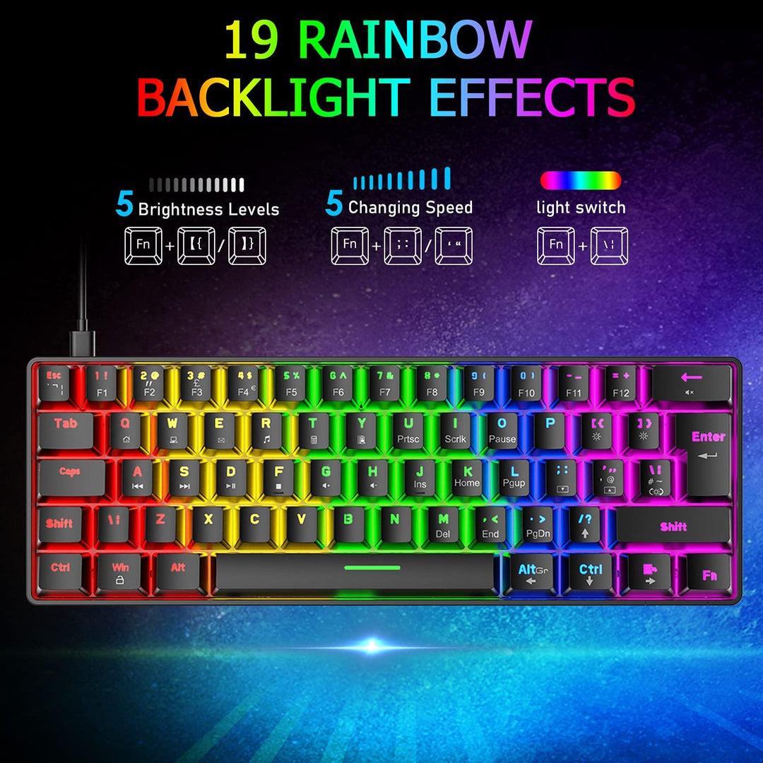 Mini 60% Gaming-Tastatur Kabelgebundene mechanische Keyboard, Kompakte Tragbare 62 Tasten, UK-Layout