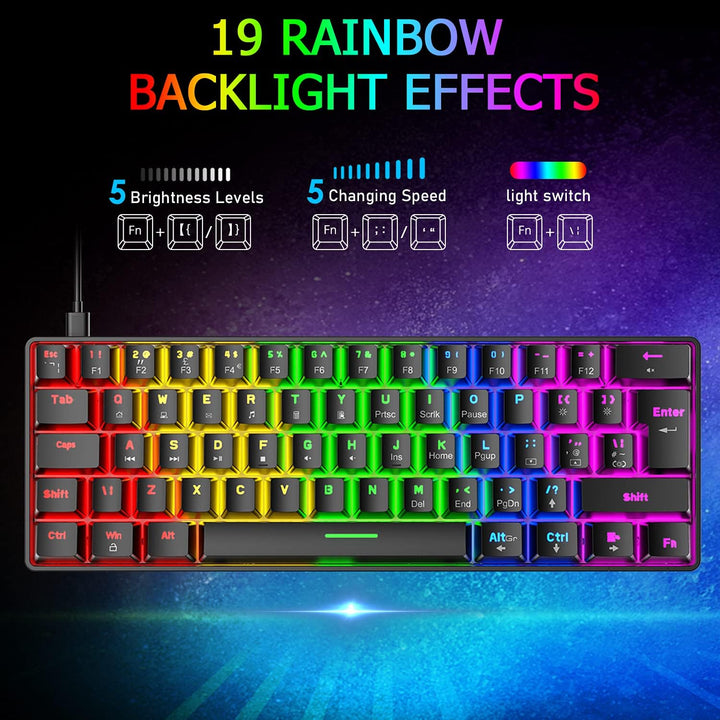 Mini 60% Gaming-Tastatur Kabelgebundene mechanische Keyboard, Kompakte Tragbare 62 Tasten, UK-Layout