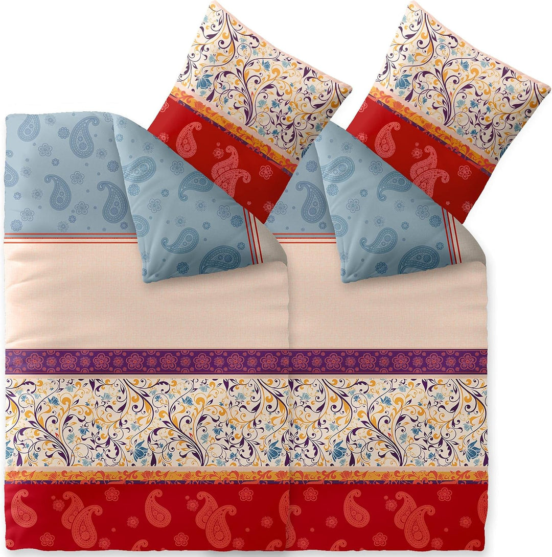 CelinaTex Touchme Biber Bettwäsche 135 x 200 cm 4teilig Baumwolle Bettbezug Megan Ornamente beige bl