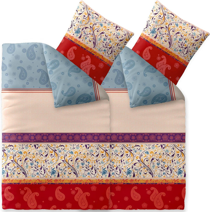 CelinaTex Touchme Biber Bettwäsche 135 x 200 cm 4teilig Baumwolle Bettbezug Megan Ornamente beige bl