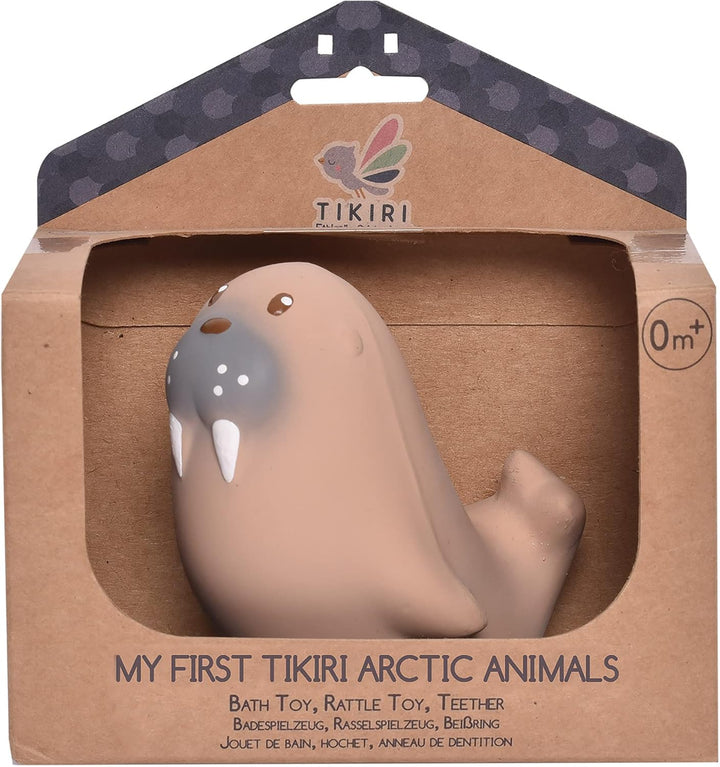 Tikiri 8594305 - Naturkautschuk Rassel in Geschenkbox, Seelöwe, Badespielzeug, für Babys und Kinder