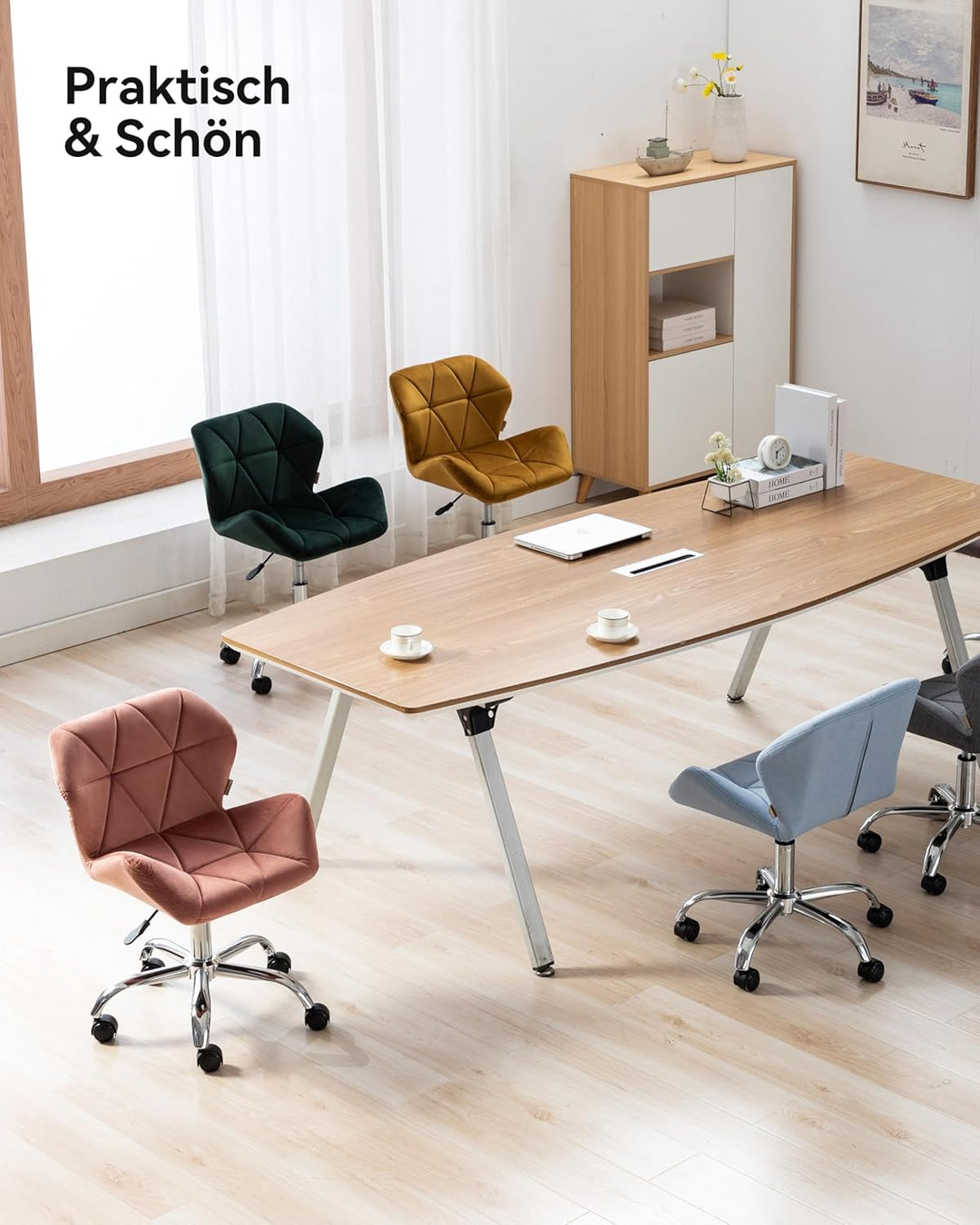 HNNHOME Eris Schreibtischstuhl, moderner, gepolsterter Samt, Drehstuhl, aus Stoff, höhenverstellbar