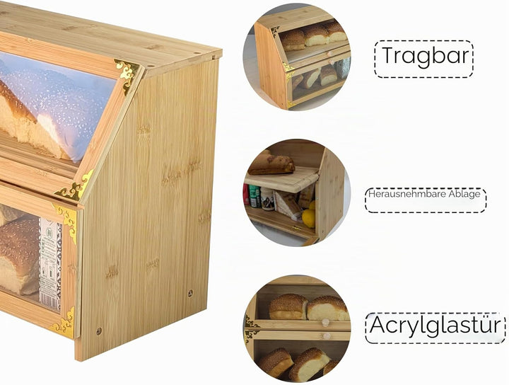 ARTAWEIN Extra grosse Bambus-Eck-Brotbox für Küchenarbeitsplatte – Doppelschichtiger, luftdichter Br