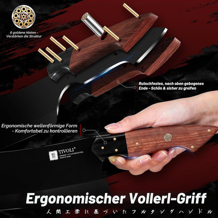 TIVOLI Hackmesser, Edelstahl, robuste Klinge, langlebig, ergonomischer Holzgriff für Fleisch, Knoche