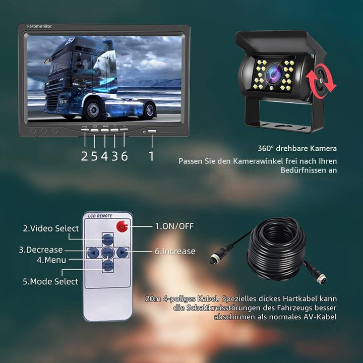 Hodozzy Rückfahrkamera-Set mit 7-Zoll-HD-Monitor, IP68 wasserdichte 18 IR Nachtsicht-Auto-Backup-Kam