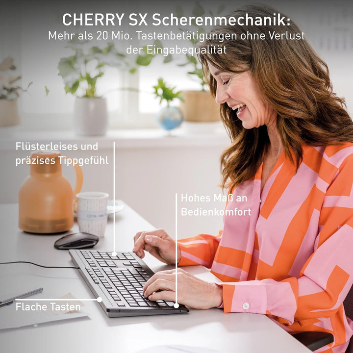 CHERRY STREAM KEYBOARD, Wired Keyboard, German Layout (QWERTZ), Whisper-Quiet Keystrokes, Unique Typ