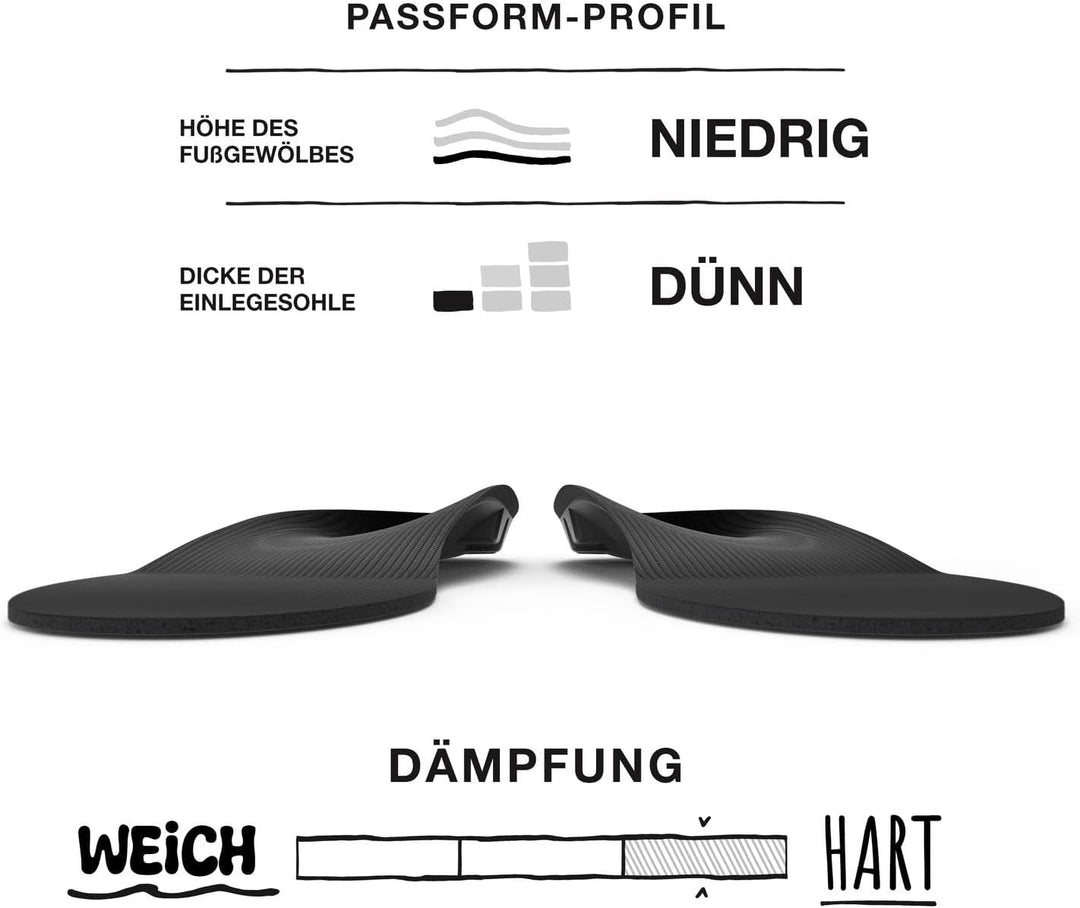Superfeet BLACK Schuheinlagen Flexible dünne Premium Einlegesohlen für Orthopädischen Halt in engen