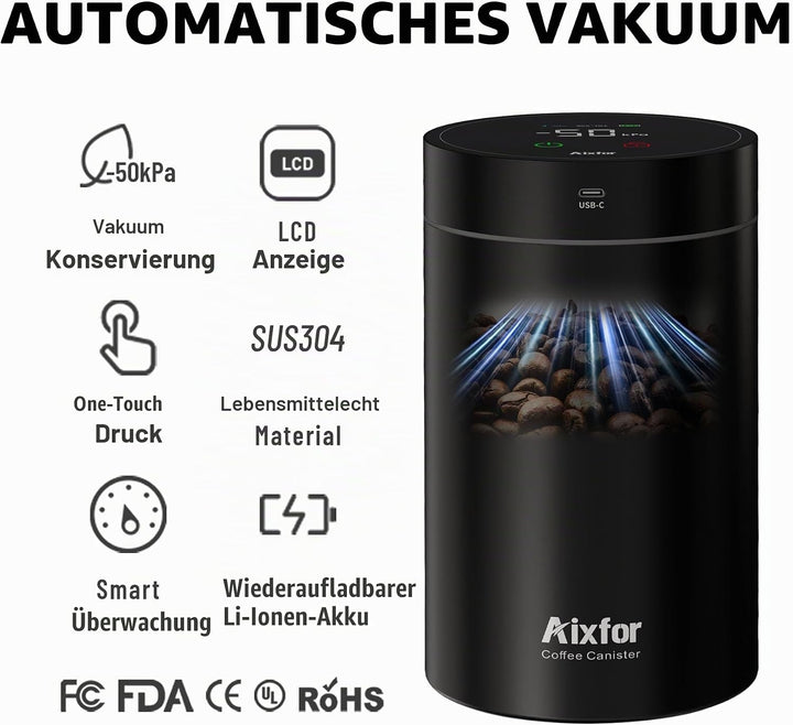 BLESYS Smarter Kaffee Vakuumbehälter Luftdichter, Automatischer Lebensmittelbehälter aus Edelstahl m