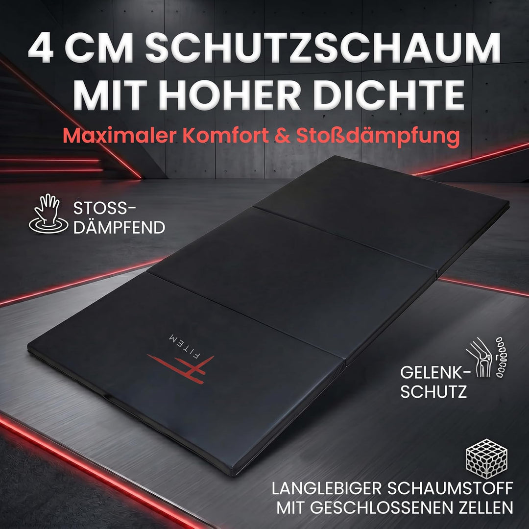 Fitem Fitnessmatten, faltbar, dick, Masse 240 x 120 x 4 cm oder 180 x 60 x 4 cm, mit Transportgriffe