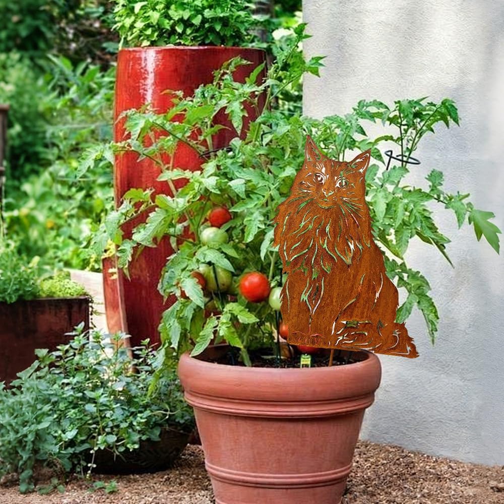 Gartenstecker Rost Katzen, Maine Coon Katze Gartendeko Rost, Gartenstecker Metall, Gartendeko Katze