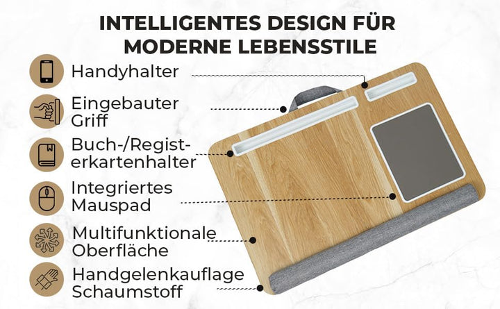 Laptopkissen für Bett & Sofa – Knietablett mit Kissen, Handyhalter & Handgelenkauflage – Passend bis
