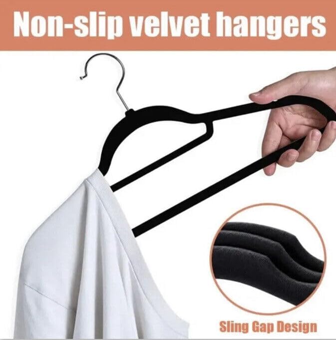 50 Stück Schwarz - Samt - Anti-Rutsch-Kleiderbügel rutschfest Anzugbügel - Samtbügel inkl Krawattenh
