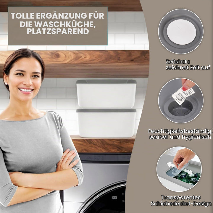 Waschmittel Pods Aufbewahrung für 100 Wäschepods,Waschmittelbox mit Schiebedeckel,Waschmittel Organi