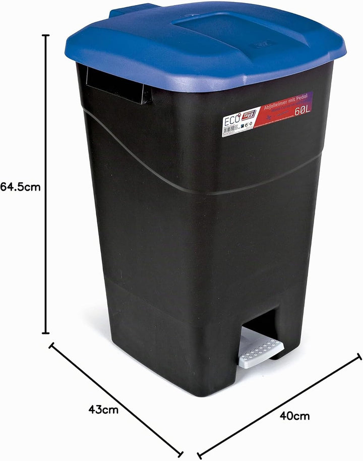 tayg - Abfallbehälter 60 Liter mit Pedal, schwarzer Basis und blauem Deckel