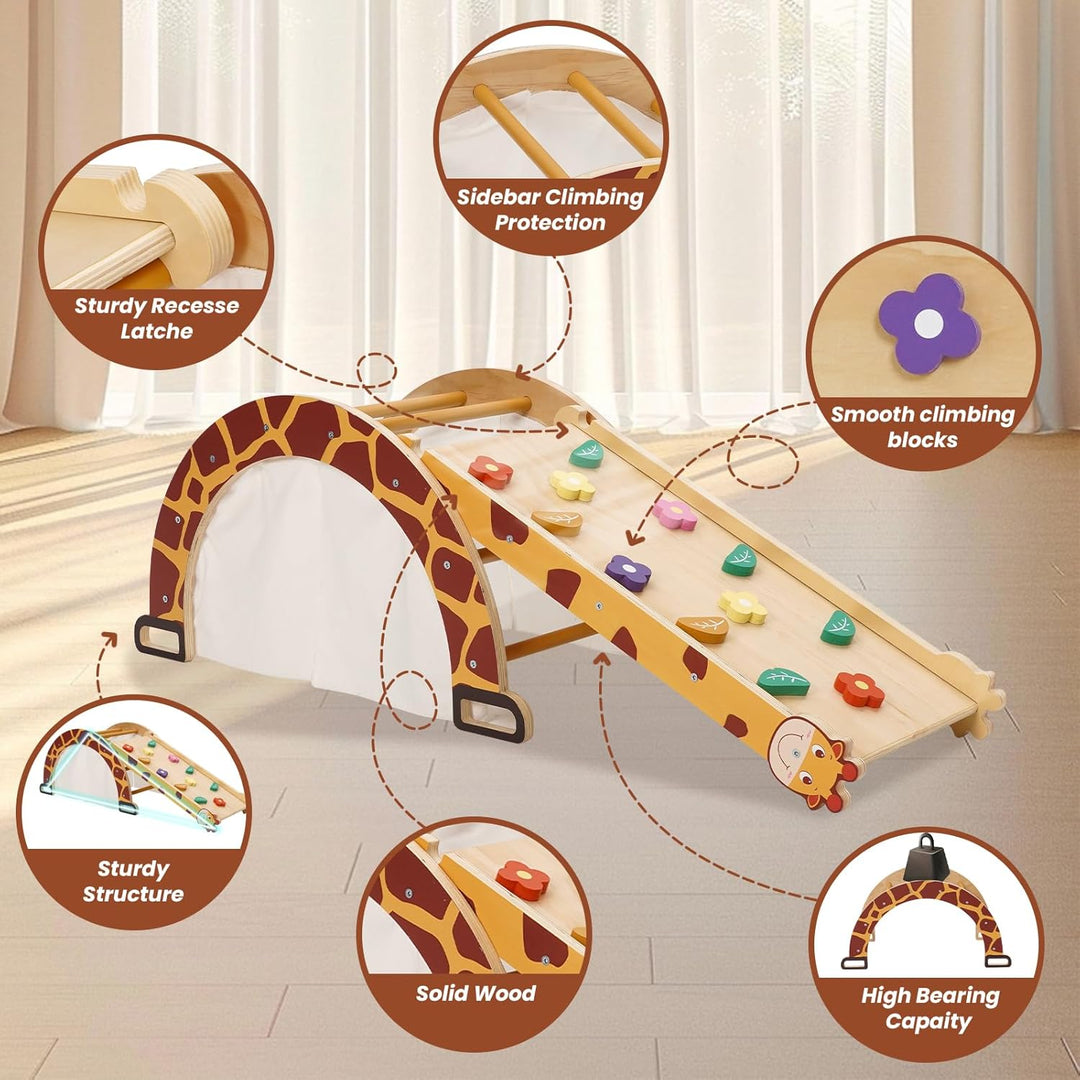 Klettergerüst Indoor mit Bogen, Rutsche, Schaukelstuhl, 4-in-1 Montessori Kletterbogen für Kleinkind