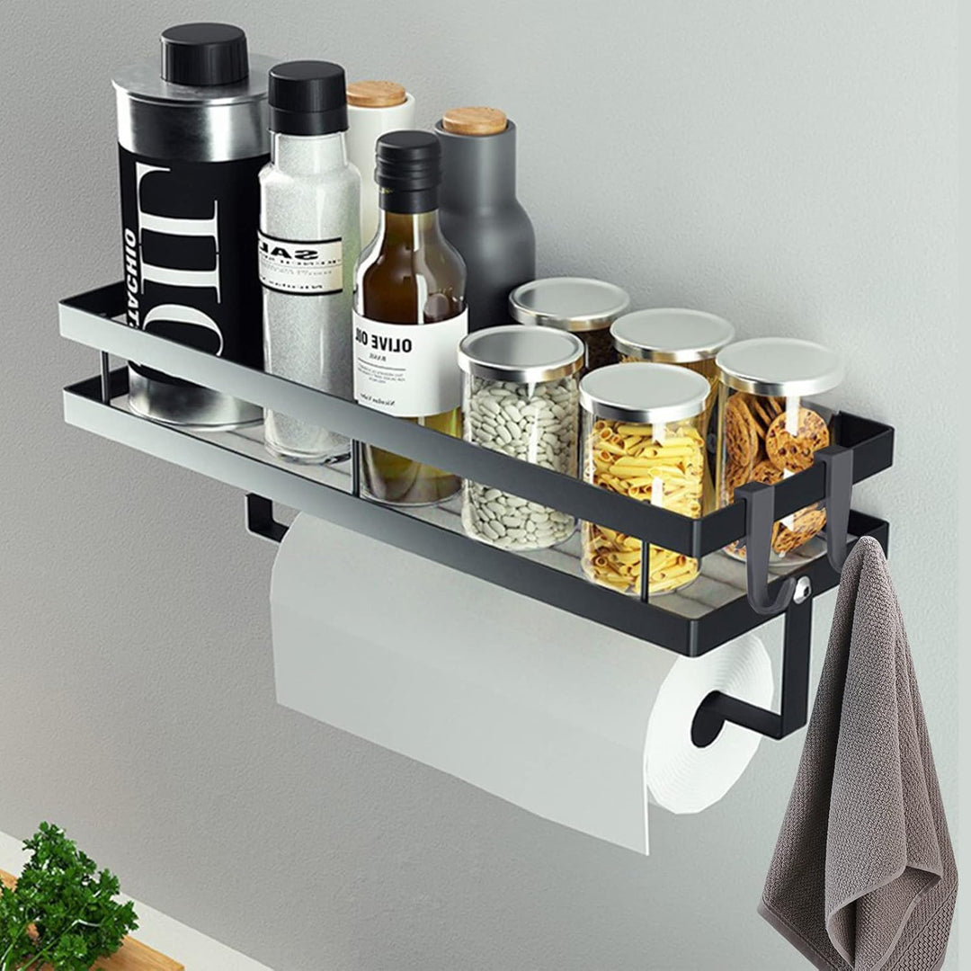 CZKDTT Gewürzregal 2er set,Küchenregal wand ohne Bohren,Gewürzregal Hängend Mit Küchenrollenhalter u