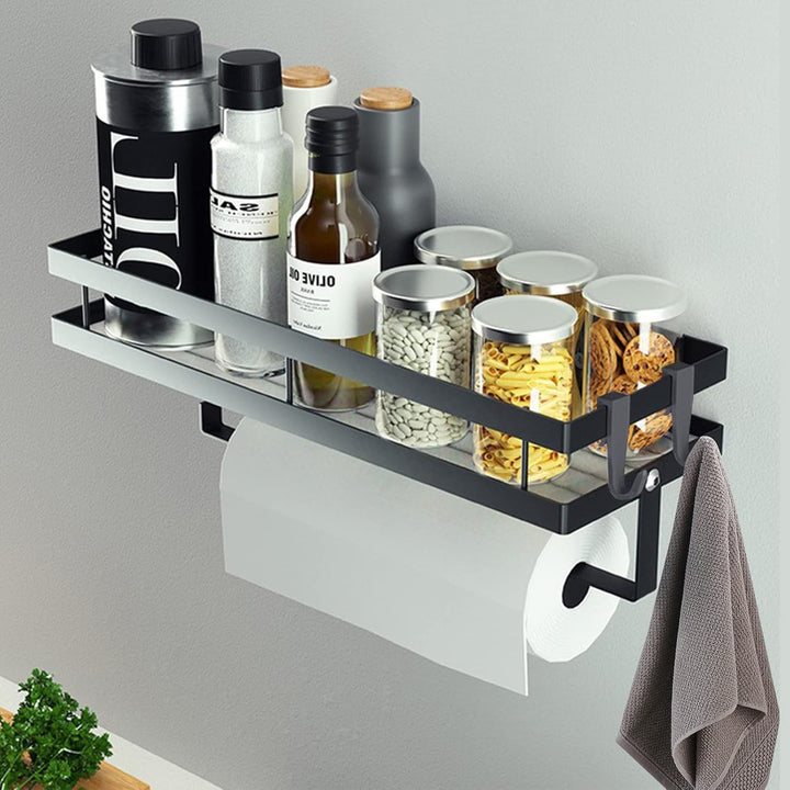 CZKDTT Gewürzregal 2er set,Küchenregal wand ohne Bohren,Gewürzregal Hängend Mit Küchenrollenhalter u
