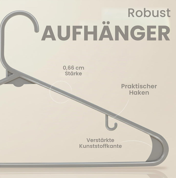 Utopia Home Graue Kunststoff-Kleiderbügel, 50 Packungen mit Haken – langlebige und stabile, platzspa