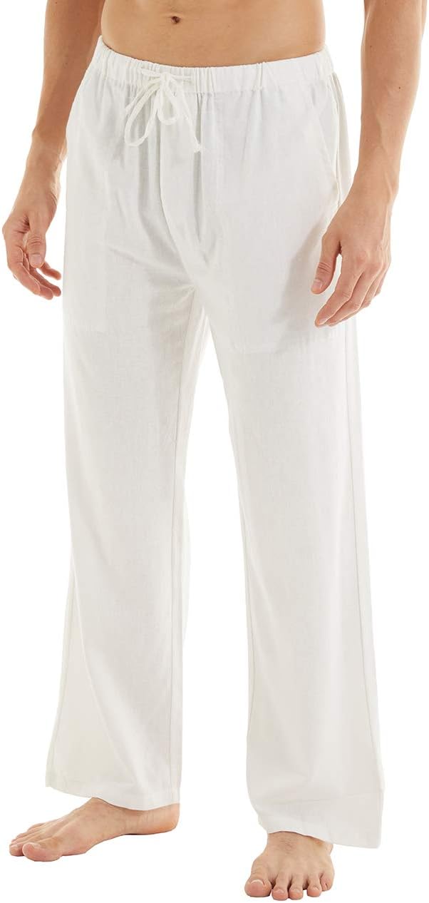 YuKaiChen Herren Leinenhose Herren Lang Sommerhose Weit Leicht Loose Fit Freizeithose Yoga Urlaub St