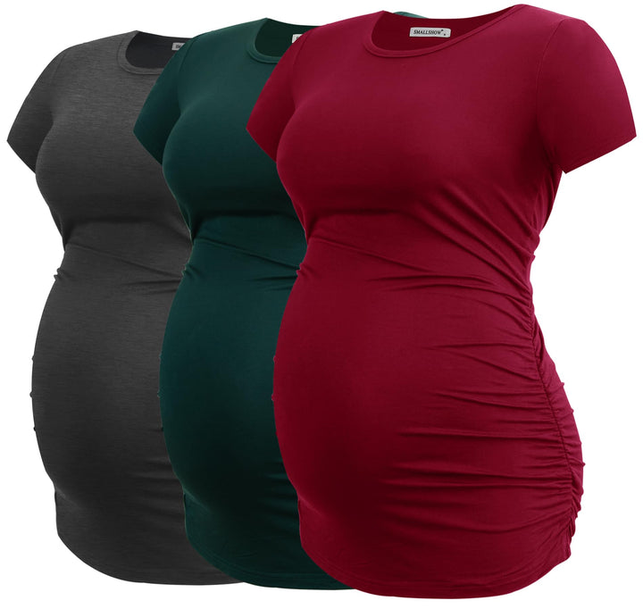 Smallshow Damen Umstandsmode Tops Seitlich Geraffte Schwangerschafts Umstandstop 3er Pack M Dunkelgr