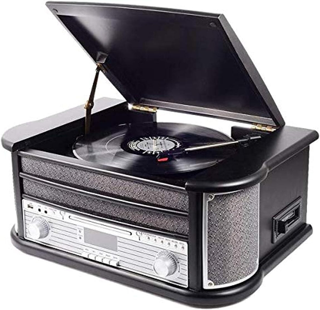 Denver MRD-51 DAB+, FM/AM Radio mit CD-, Kasetten- und Plattenspieler, Holzoptik, Schwarz,