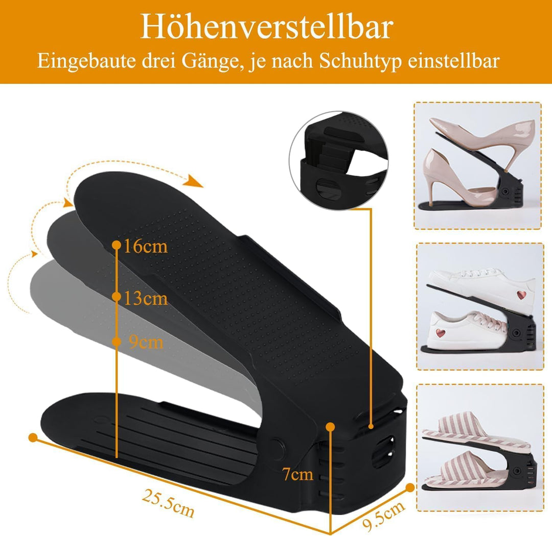 20 Stück Schuhstapler Platzsparend Schwarz Rutschfestes Schuhregal | Schuhorganizer Schuhaufbewahrun