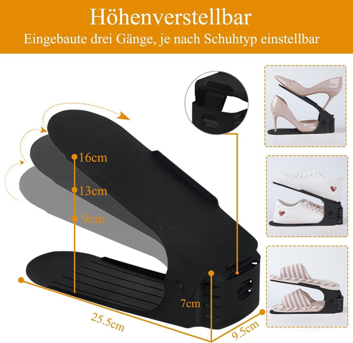 20 Stück Schuhstapler Platzsparend Schwarz Rutschfestes Schuhregal | Schuhorganizer Schuhaufbewahrun