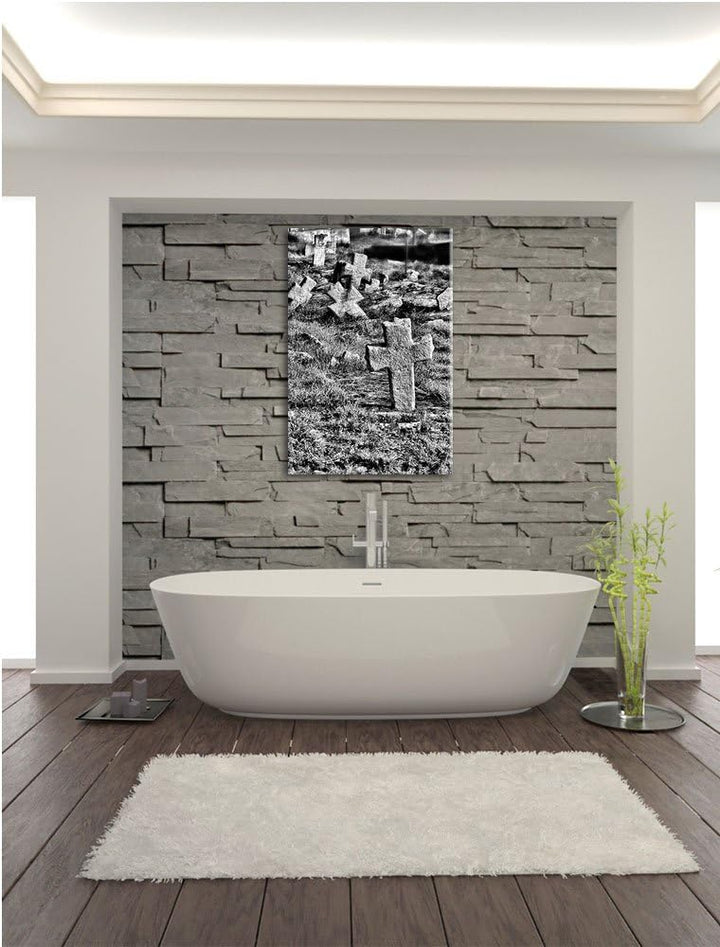 Pixxprint Friedhof schwarz weiss als Leinwandbild/Grösse: 100x70 cm/Wandbild/Kunstdruck/fertig bespa