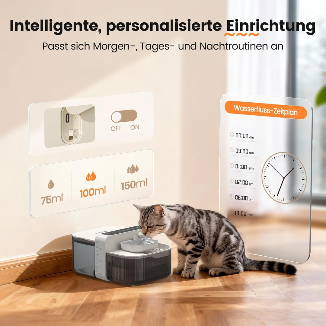 Kabelloser Katzenbrunnen, 3.5L Innovativer Trinkbrunnen mit Abwasser-Trennungs-System ohne Filterwec