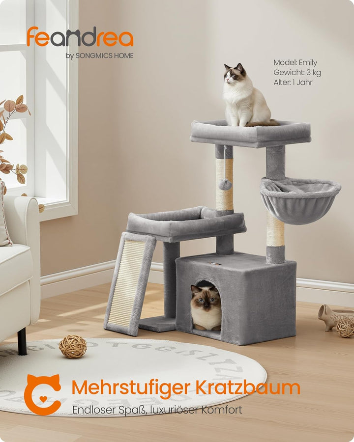 Feandrea Kratzbaum, Katzenbaum mit Kratzsäulen, Rampe, Katzenkratzbaum, 2 grosse Plattformen, Höhle