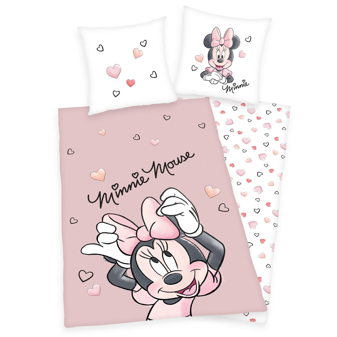 Arle-Living Disney Minnie Mouse Bettwäsche - 135x200 + 80x80 cm mit Wendemotiv - 100% Baumwolle Renf