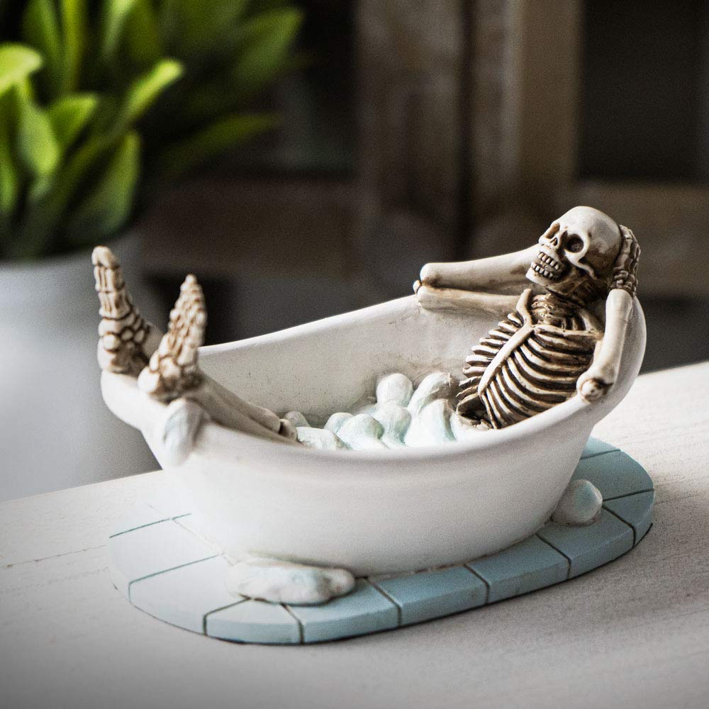 Skelett Figur in Badewanne 12 cm - Witziges Geschenk Gothic Fantasy Deko Totenkopf