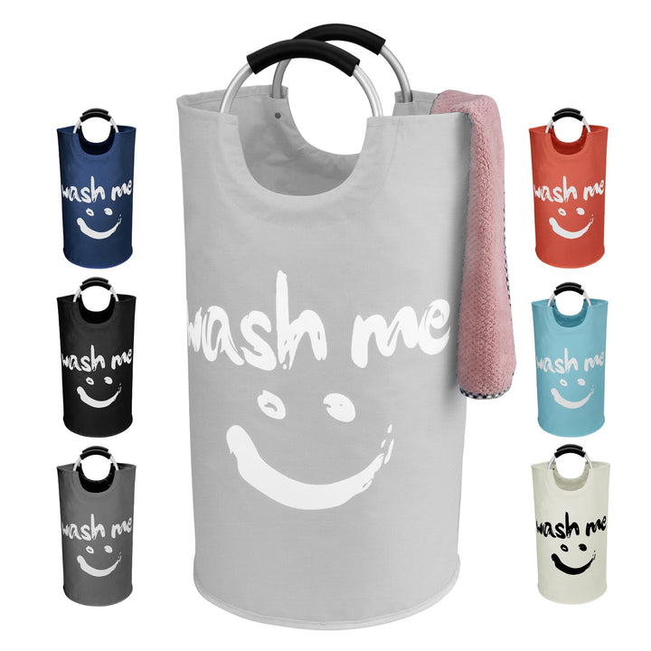 Grosser Wäschekorb 115L, Faltbar Wäschesammler, Lächelndes Muster Wäschetonne Stoff Wäschesack mit G