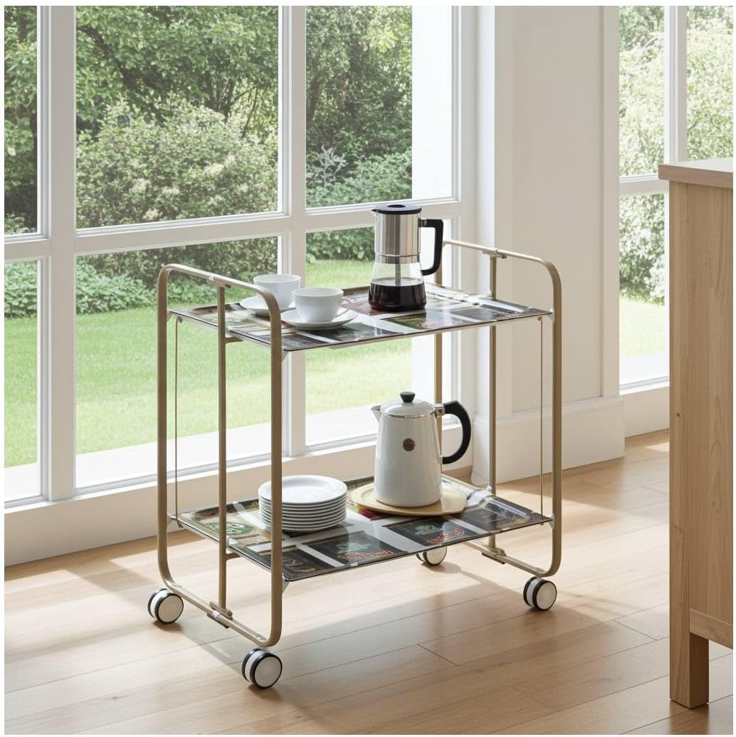 DON HIERRO - Servierwagen Sandfarbe, klappbar, 2 Böden. Rollwagen BAUHAUS-22 66 x 43 x 72 cm. 22, 66