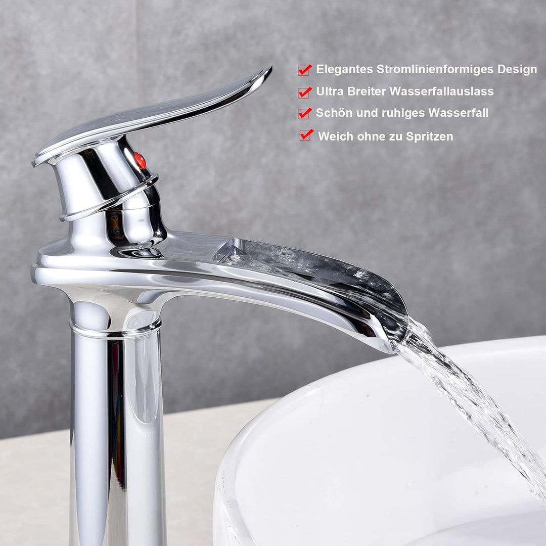 YAGJIA Waschtischarmatur Hoch Chrom, Wasserfall Wasserhahn Bad Retro, Waschbecken Armaturen Badezimm