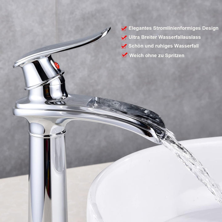 YAGJIA Waschtischarmatur Hoch Chrom, Wasserfall Wasserhahn Bad Retro, Waschbecken Armaturen Badezimm