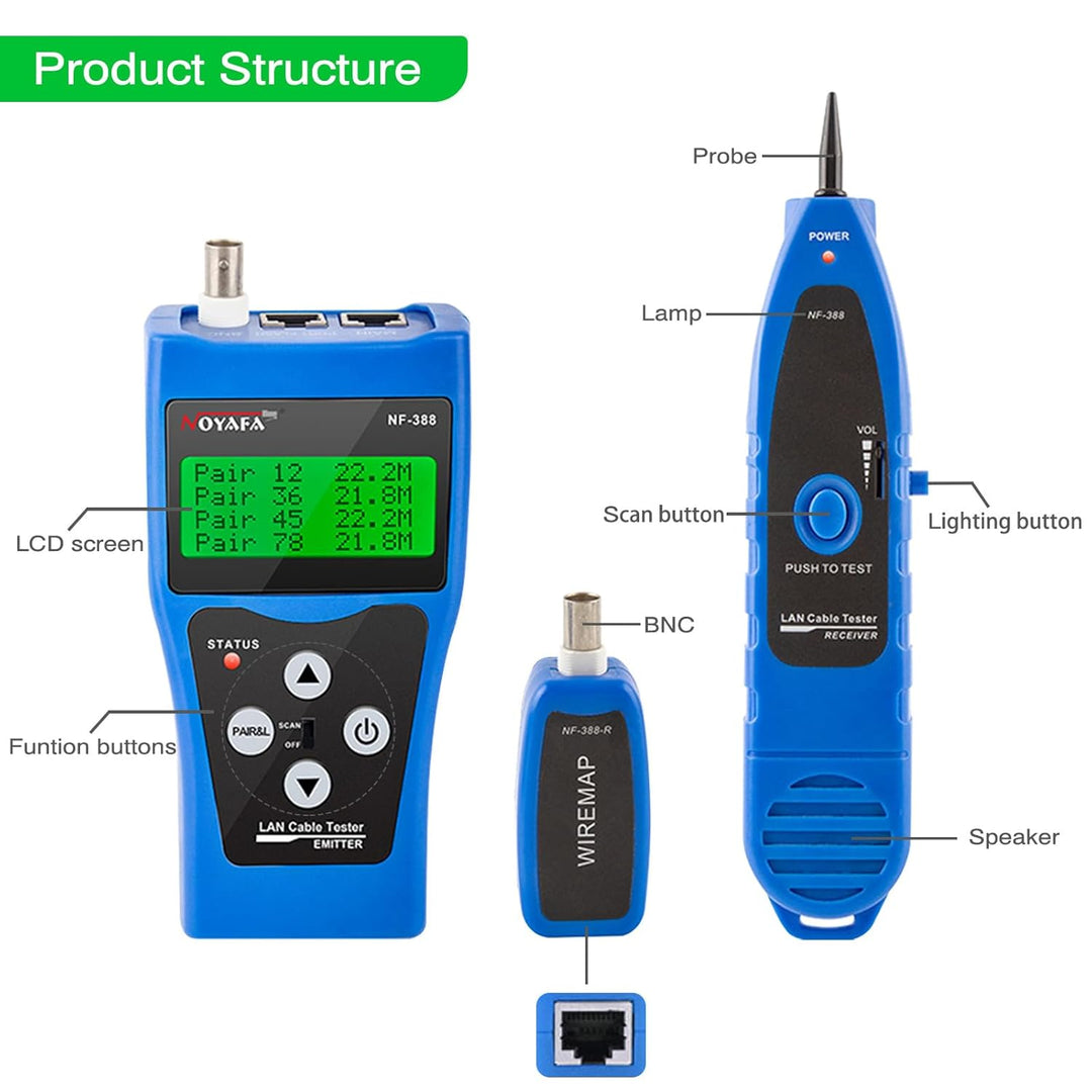 NOYAFA NF-388-B Mehrzweck-Netzwerk-Kabel-Tester Tracker Tracer Test Ethernet NF-308 mit 1 Fernbedien
