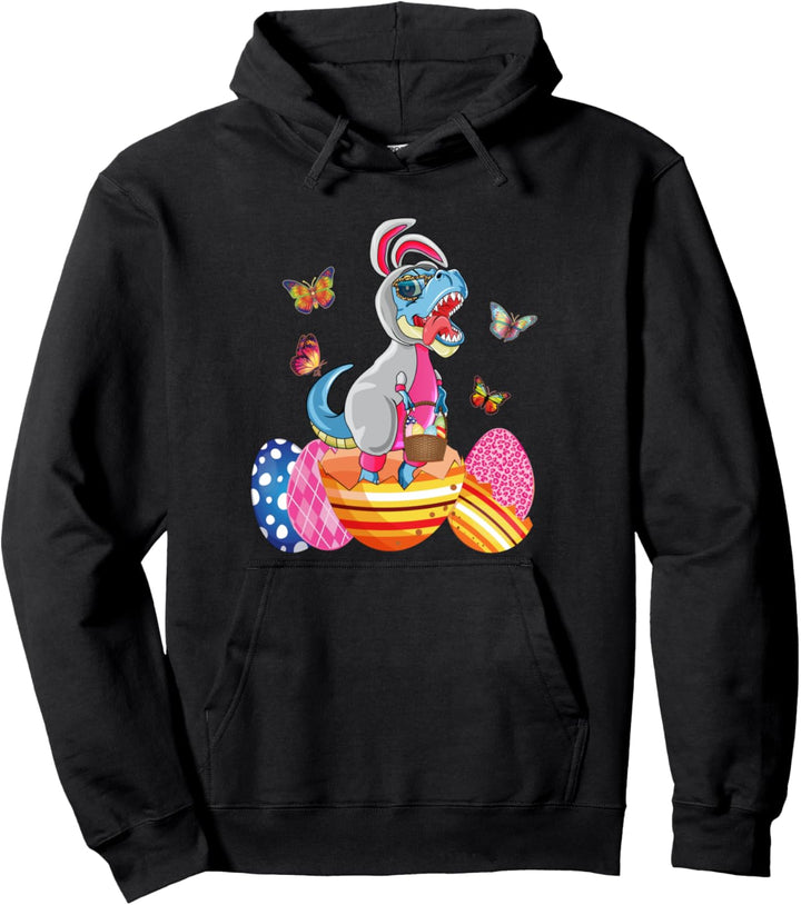 Dinosaur Bunny Easter Basket Egg Hunt T Rex Toddler Girl Kid Pullover Hoodie