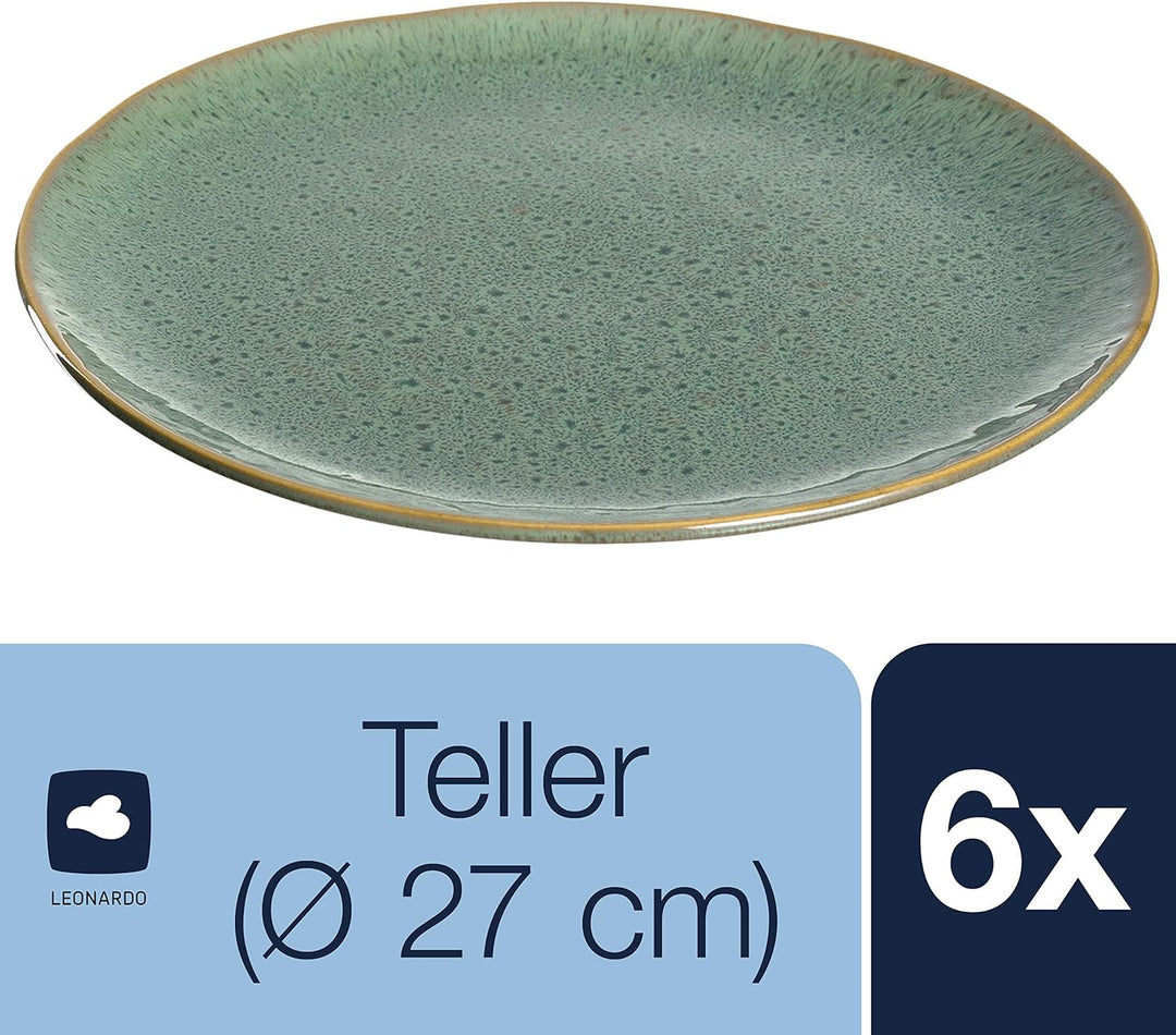 LEONARDO HOME 018542 MATERA 6er Set Teller, Keramik, grün, Grün