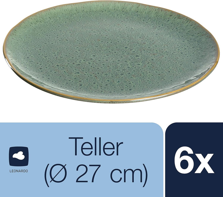 LEONARDO HOME 018542 MATERA 6er Set Teller, Keramik, grün, Grün