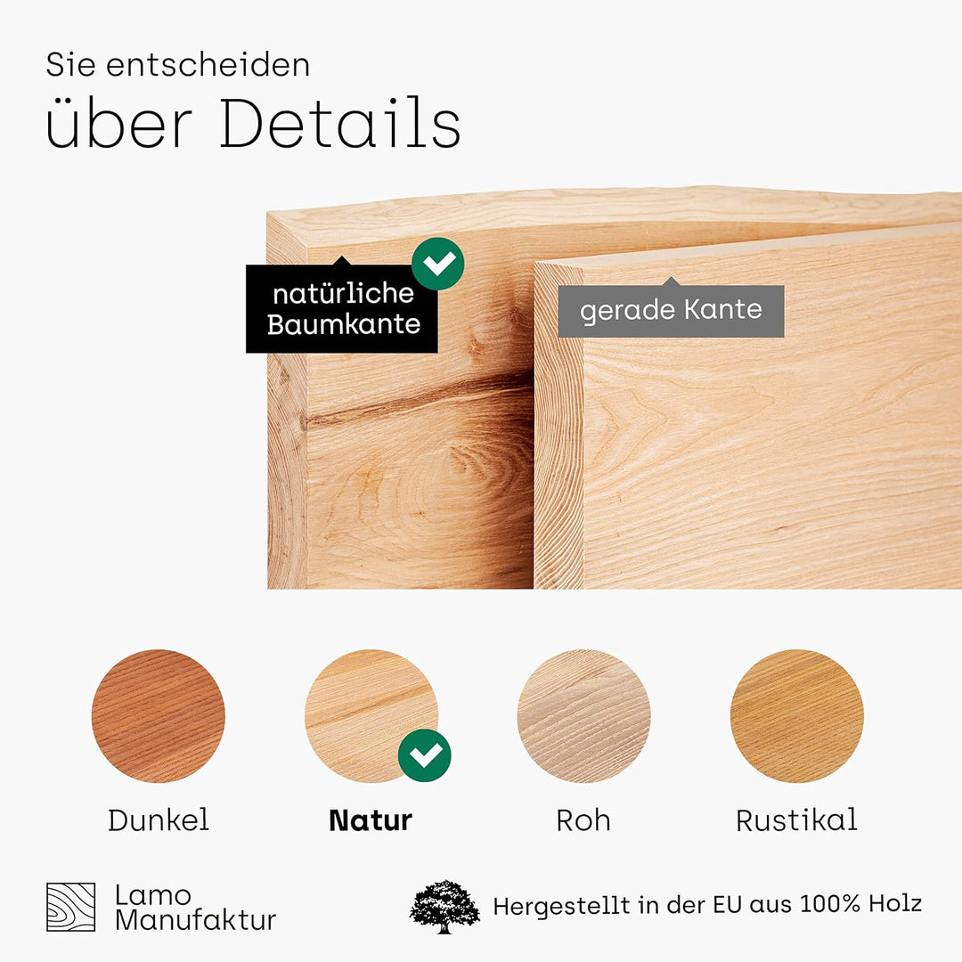 LAMO Manufaktur Holzplatte für Esstisch Küchentisch Küchenarbeitsplatte Tischplatte Baumkante 140x60